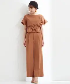 Tiara 麻調フレアスリーブブラウス＋パンツ　セットアップ
