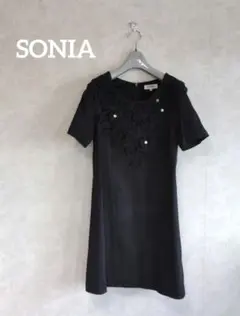 SONIA ソニアリキエル ブラックフラワーモチーフワンピース 38