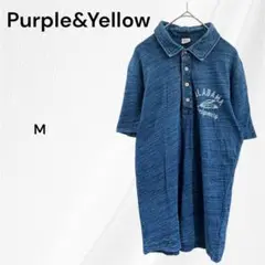 パープルアンドイエロー　メンズ ポロシャツ　半袖Tシャツ　デニム調　M　ブルー