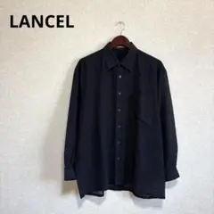 LANCEL 長袖シャツ 透け感 さらさら ロゴ刺繍 日本製 ブラック L