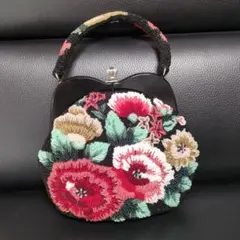 【極美品】花柄刺繍ビーズバッグ 和装洋装ビーズハンドバッグ