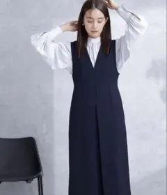 タグ付き・ナノユニバース デイリーファンクションＶネックタックワンピースS