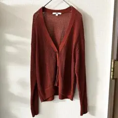 ユニクロ　メッシュショートカーディガン　L オレンジ　春夏　透かし編み