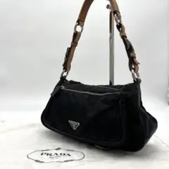 レア✨ プラダ ショルダーバッグ ナイロン レザー ブラック ブラウン 三角ロゴ