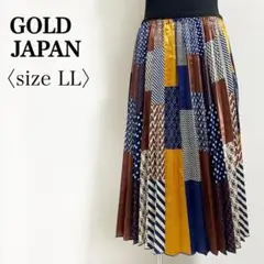 GOLD JAPAN◎パッチワーク風 プリーツ ロングスカート LL 裏地 春秋