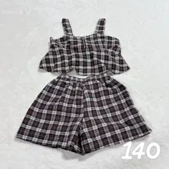 【セットアップ】キッズ チェック柄 ノースリーブ ショートパンツ 140サイズ
