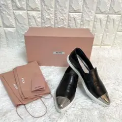 美品✨MIU MIU ミュウミュウ レザースニーカー スリッポン 34
