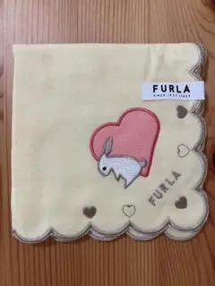 FURLA ウサギ刺繍 ハンカチ　ハート　黄色　かわいい　おしゃれ