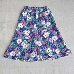 花柄フレアスカート　ウエストゴム　華やか　上品　レトロ　キレイめ　総柄　可愛い
