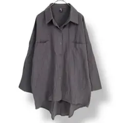 Natural Design 【XXL】綿麻　七分袖シャツ　チャコール　リネン