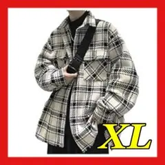 【最終価格❣】チェック柄 ジャケット 襟付きネック メンズ ホワイト XL