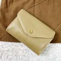 クリスチャン ディオール ショルダーバッグ レザー ロゴ チェーン ベージュ