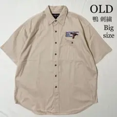 OLD LUNA PIER 鴨 刺繍デザイン コットンシャツ ベージュ L