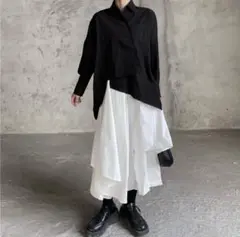 スカーチョ パンツスカート 変形 アシメントリー パンツ 白 L