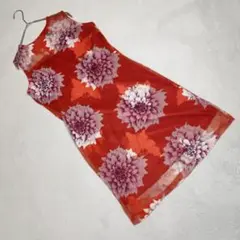 良品★to you ワンピース ノースリーブ メッシュ 花柄 バカンス レッド