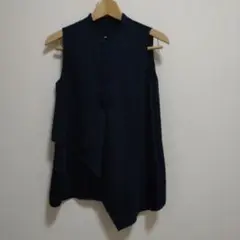 DES PRES ネイビー ノースリーブ アシンメトリーブラウスく