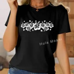 ハイビスカスTシャツ♡M♡フラダンス ハワイアン♡綿コットン 花♡半袖 おしゃれ
