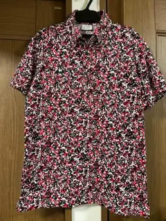 ルコック　花柄半袖シャツ 赤 黒 白