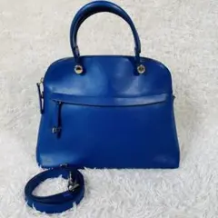 FURLA パイパーM 2way ハンドバッグ レザー ゴールド金具 ブルー