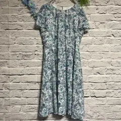 【超美品】アリスバーリー ペイズリー柄 シアー 膝丈ワンピース ライトブルー