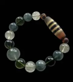 希少大玉 天然モルダバイト　天然　カラールチル　3線天珠 合わせ　ブレスレット