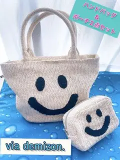 via demizon. ニコちゃんマークハンドバッグu0026ポーチ付き2点セット