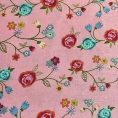 50㎝　USAコットン　ポピーコットン　薔薇 花柄　ピンク地　生地　はぎれ
