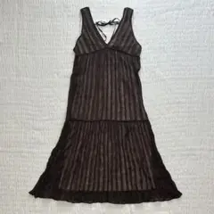 【美品】ティアードワンピース　シアーチェック柄　ブラウン　Ｌ
