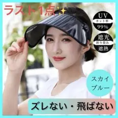 サンバイザー UVカット サンシェード遮光 遮熱 折り畳み ワイド スカイブルー