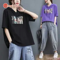 Tシャツ ゆったり 半袖 レディース おしゃれ パーカー 大きいサイズ 夏コーデ
