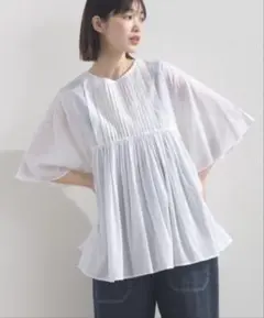 コットンボイルフレアスリーブタックギャザーブラウス