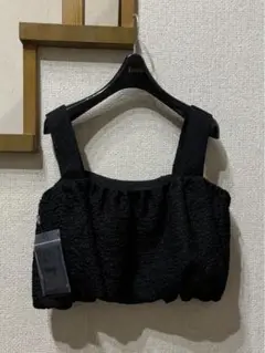 Rene　ツイードニット　ロングジレ　ベスト　パールボタン　ブラック 63-167740-02a.jpg