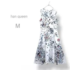 【han queen】美品　ノースリーブロングフレアワンピース　フラワープリント