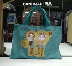 HANDMADEターコイズスェード調ロラライハリスレディ切り取り ミニトート