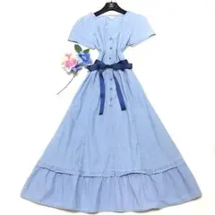 未使用級　ローラアシュレイ　ロングワンピース　花柄　デニム　ボタン　水色✨