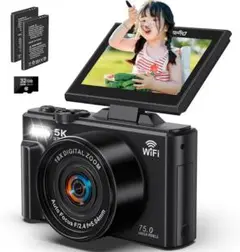 【7500万画素5K録画】デジタルカメラ デジカメ Wi-Fi 180度回転