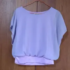 ライトパープル フリル シフォン半袖トップス