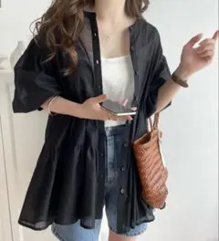 3wayバルーンスリーブティアードシアーシャツ　L