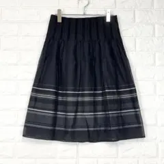 コムサイズム【L】黒 ボーダー フレアスカート 膝丈 上品 オフィス 春秋