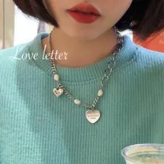 No.813 ダブルハートバロックパールチョーカーネックレス 韓国 量産型 地雷