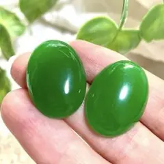 天然石 翡翠 カボション 25×18mm 2個セット 080502