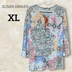 SUSAN GRAVER マルチカラー 花柄 五分袖チュニック L/XL