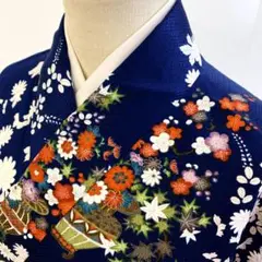 【和】10266o 着物 小紋 花尽くし文様 お洒落 しつけ付き