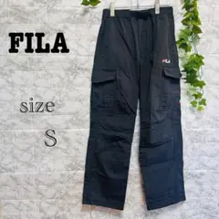 【h65】【FILA フィラ】ブラック カーゴパンツ 多彩ポケット　【S】
