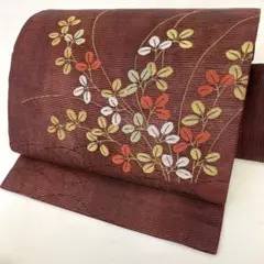 【着】13845o 着物 九寸名古屋帯 横縞に芝・枝葉文様 金糸