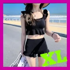 肩紐フリル★レディース 水着★黒ビキニ★セパレート★XL