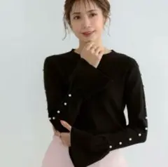 14極美品　Meraki メラキ　パール　フレアスリーブニット　黒