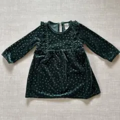 H&M ダークグリーン ドット柄 ベルベット ワンピース