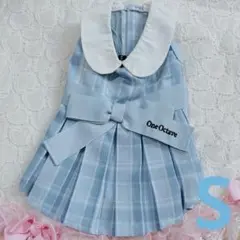 美品 ワンオクターブ 白えりプリーツワンピ ブルー S 青