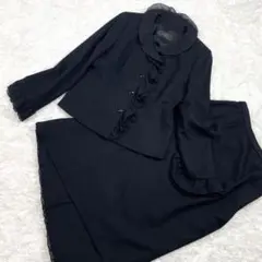 レリアン フリル セットアップ ジャケット スカート (M) ブラック 黒色